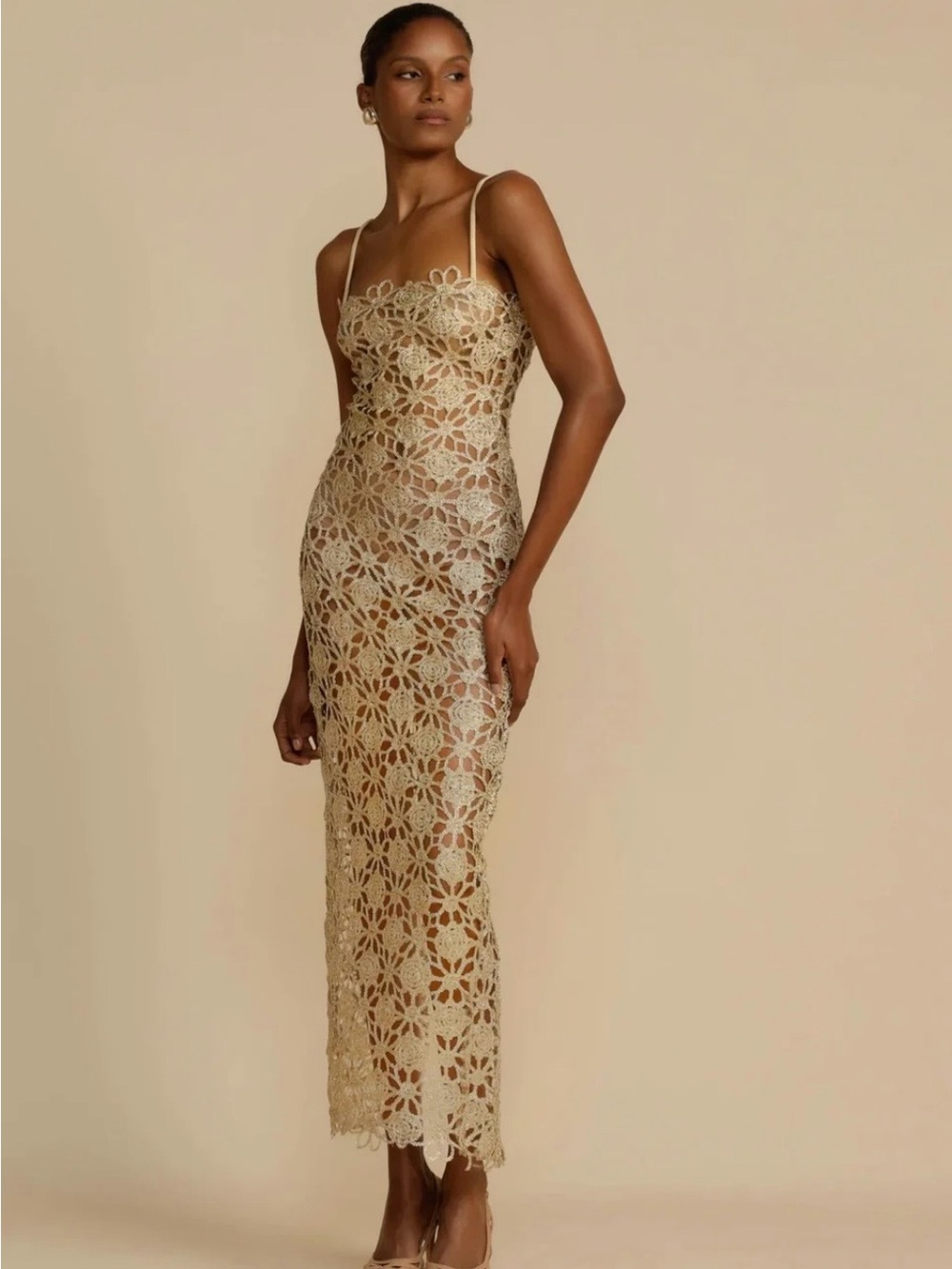 Arcina Ori Gold Maxi Slip with Spaghetti Straps